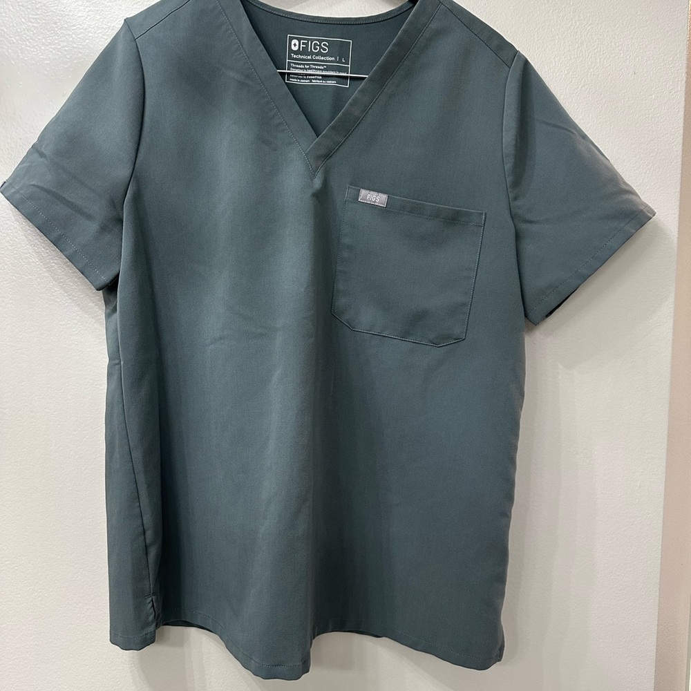 FIGS Greenish-Gray V-Neck Shirt